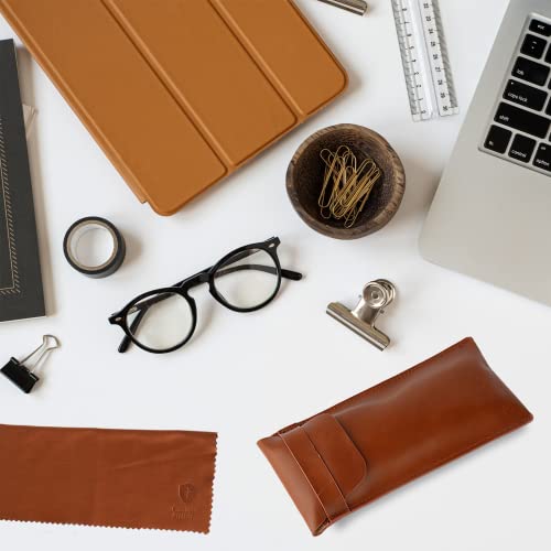 Leather Eyeglass Cases For Men - Premium Quality Leather With Microfiber Polishing Cloth And Soft Pouch , Eyeglass Case Slip In With Flap Best For Reading Glasses And Ideal Gift For Men #TOP7