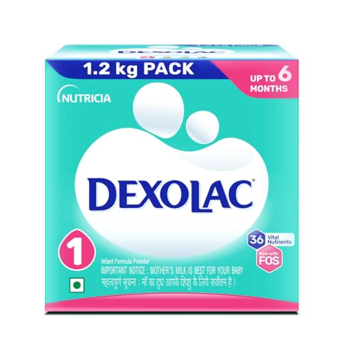 Dexolac Infant Formula Milk Powder for Babies – Stage 1 (Upto 6 Months) – with FOS and 36 Vital Nutrients – 1.2 Kg Large Pack