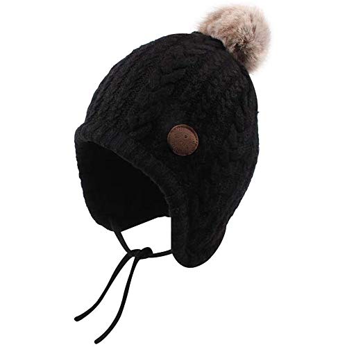 Bamery Crochet Baby Beanie Earflaps Toddler Girl Boy Knit Infant Hats Warm Cap Lined Polyester
