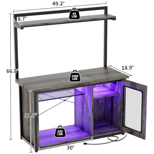 Unikito 55-75 Gallon Fish Tank Stand with Power Outlets & LED Light, Heavy Duty Aquarium Stand with Reversible Cabinet for Tank Accessory Storage, Reptile/Terrarium Stand, Black Oak