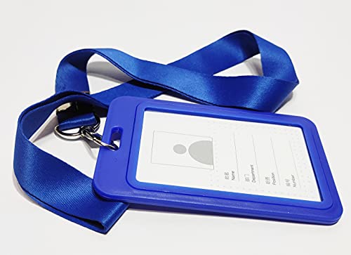 Image of Abha International Plastic ID Card Holder with Premium Lanyard for Office /School (Vertical) (Blue, Pack of 10pcs.)