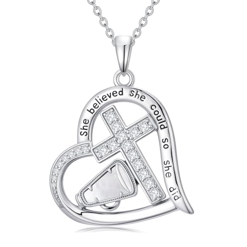 Sports Necklace for Women 925 Sterling Silver Cross Football/Soccer/Softball/Volleyball Necklace Pendant Sports Jewelry Christmas Gifts for Women