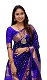 Banarasi Silk Saree for Women Indian Traditional Zari work Saree for Women's With Unstitched Blouse (Violet)