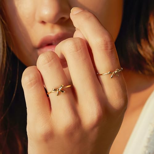 Bow Rings for Women Mother Daughter Friendship Knot Ring 925 Sterling Silver Dainty 14K Gold Plated Promise Rings for Her Birthday Graduation Gifts4