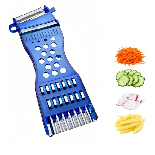 [6-in-1-Multifunktions-Gemüseschäler] Einfaches Raspeln/Schneiden/Schälen Scharfe Edelstahlklinge+Reibe Spargel-, Obst- und Gemüseformer Für Links- und Rechtshänder geeignet Spülmaschinenfest (Blau*1)
