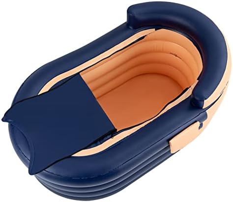 55.1 in Portable Bathtub for Adults, Foldable Inflatable PVC Bathtub with Electric Pump & Bath Pillow Headrest, Outdoor & Indoor Freestanding Collapsible Tub for Toddler Spa Hot Ice Bath (Orange)