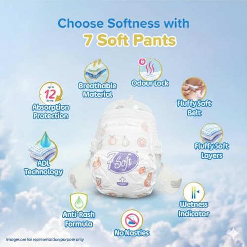 Image of 7 Soft Pull Up Dry Pants Diaper, Large (L) 8-14 kg, 30 Count - Baby Diaper Pants with Locking System, Up to 12 Hours Protection, Easy Wear Pull-Up