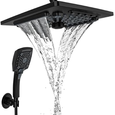 ELLO&ALLO Rain Shower Head with Handheld Spray, Rainfall Shower Head Combo with 60" Hose, Adjustable Dual Showerhead Set with 3-Way Diverter, Matte Black