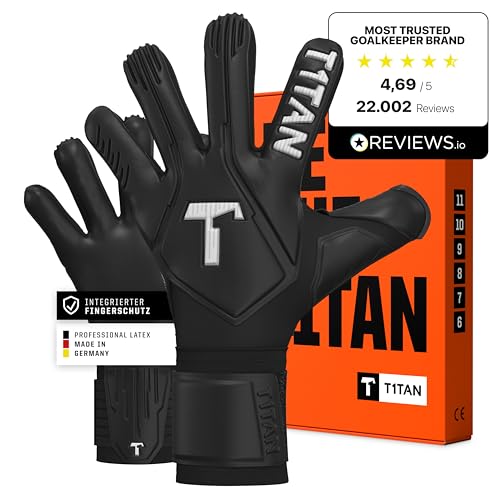 T1TAN Legend Black-Out Torwarthandschuhe, Fingerschutz, Für Kinder & Erwachsene, Profi Handschuhe, 4mm Gecko Grip Haftschaum Made in Germany -Gr. 7