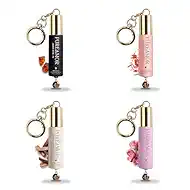 PUREAMOR Pheromone Perfume for Women, Woody & Floral 4-Piece Keychain Set – Amber Noir, Saffron Rouge, Balboa Rosa & Santal Luxe, 30% High Conc, Long Lasting Roll-On, 0.2 oz / 6 ml Each