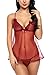 Avidlove Women Transparent Chemises Sexy Lingerie Sheer Babydoll Mini Teddy Wine Red L