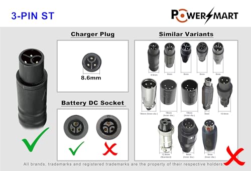 Chargeur 3 Broches 36V PowerSmart pour cycles Crussis e-Cross Lady 1.4 et 7.4
