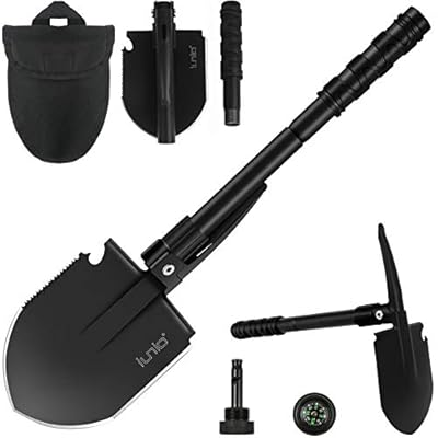 iunio Camping Shovel,Shovel Folding, Portable, Multitool, Foldable Entrenching Tool, Collapsible Spade, for Backpacking, Trenching, Hiking, Survival, Car Emergency