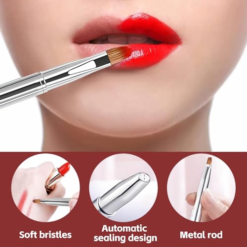 uadbau Silver Dual Ended Retractable Lip Brush – Portable Lip Brush for Lipstick & Lip Gloss, Eyeshadow Applicator, Travel-Friendly Makeup Brush, Includes Lid, Great Gift for Makeup Lovers