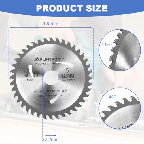 Flintronic 3 Stück Sägeblatt 125mm für Winkelschleifer, sägeblatt Kreissägeblatt 125 x 22.2 mm, 40 Zähne Multi Material Feinschnitt, für Aluminium, Kupfer, NE-Metalle, Holz, Sperrholz, Kunststoff