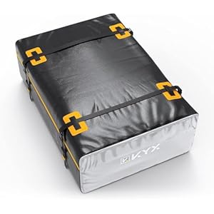 KYX Car Roof Bag Cargo Carrier –15 Cubic Feet Waterproof Roof Top Luggage Bag for All Cars with/Without Racks, Double Rain Curtain, Anti-Slip Mat