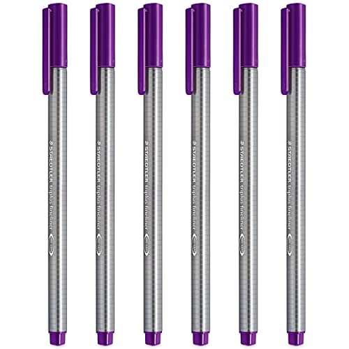 Stylos pointe fine 0,3 mm Staedtler Triplus 334 violet, lot de 6 pièces essentiels