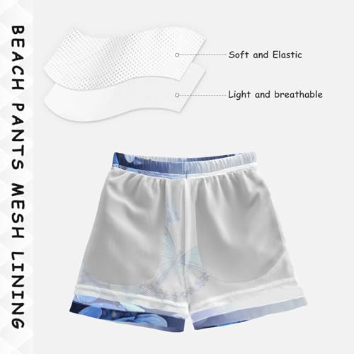 Pigsaly Boys' Swim Board Shorts Flowers Blue Butterfly Boy's Swim Trunks Kids Swimwear M4