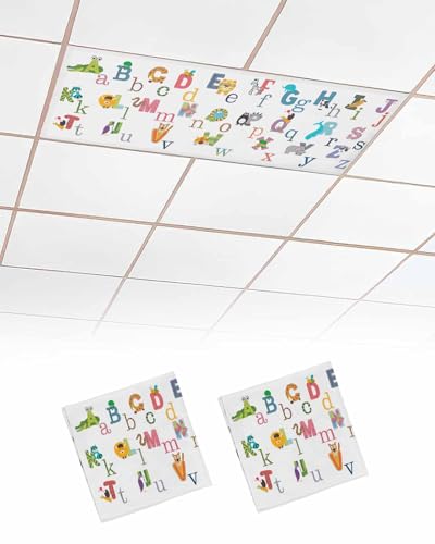 Fluorescent Light Covers - Funny Cartoon Alphabet with Animal Magnetic Light Cover for Ceiling, Cute Children Letter Fluorescent Light Shade Panel for Classroom Office