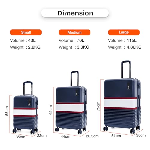Image of Nasher Miles Mexico Hard-Sided Polycarbonate Cabin Luggage 20 inch | 55cm | 8 Wheels Small Trolley Bag for Travel | Suitcase (Navy Blue White)