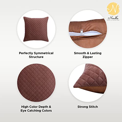 Image of Nendle Luxurious Soft Velvet Solid Color Quilted 210 TC Cushion Covers 16 Inch X 16 Inch Set Of 5 (Copper, 40 * 40 Cm)