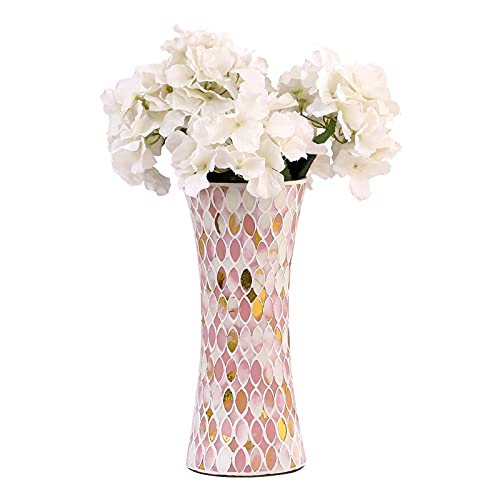 Foryillumi Mosaic Glass Flower Vase Large Size Handmade Glass Glass Vases Plant Pots Ceramic Vase For Living Room Decorations, Home Decor, Office, Wedding,Pink-Gold Oval,5 X 11.6 Inch #TOP1