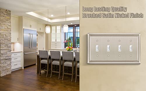 Image of Henne Bery Sunken Pearls Heavy Duty Decorative Wall Plate Switch Plate Outlet Cover (Quad Toggle, Satin Nickel)