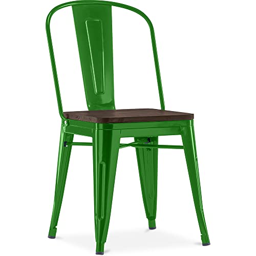 Iconik Interior Tolix Style Silla de comedor Diseño industrial Madera y acero Stylix Verde oscuro