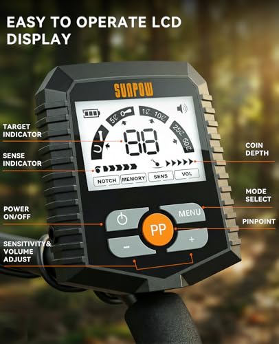 Image of SUNPOW Metal Detector for Adults & Kids - Easy to Use & Assemble, Lightweight & Fun for Family Activities - Waterproof 8 inch Coil, 4 Modes, Bigger LCD - Great Value Metal Detector Kit, MD13
