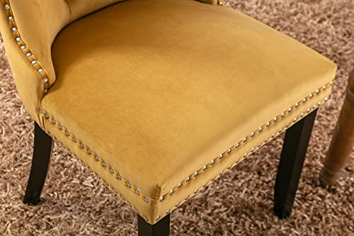 Lz Leisure Zone Dining Chairs 2-Pcs Set, High-End Velvet Upholstered Accent Chairs Button Tufted Dining Chairs With Back Ring Pull And Nailhead Trim (Gold) #TOP4