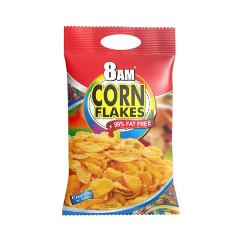 Image of 8AM Corn Flakes 200g, 92% Corn, 99% Fat Free, No Cholesterol, Trans Fat, Artificial Additives, Vitamins B1, B2, B3, B6, B9, Iron, Calcium, Crunchy & Nutritious Cereal