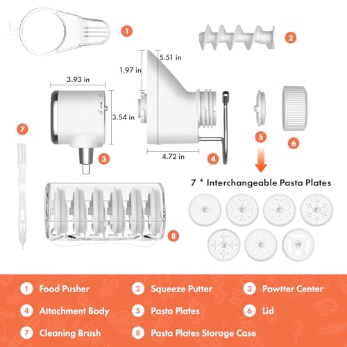 Image of Cofun Gourmet Pasta Press Attachment for KitchenAid Stand Mixer, Pasta Maker with 7 Interchangeable Plates to Make 7 Pasta Shapes, Easy to Use & Easy Clean Pasta Attachment for KitchenAid Stand Mixer