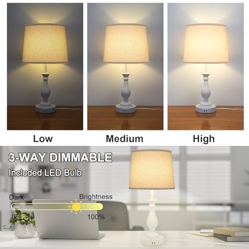 Lalisu Farmhouse Table Lamp Touch Control 3-Way Dimmable Table Lamp, Modern Nightstand Lamp With 2 Usb Port Bedside Desk Lamp With Fabric Shade For Living Room Bedroom Hotel thumb #1