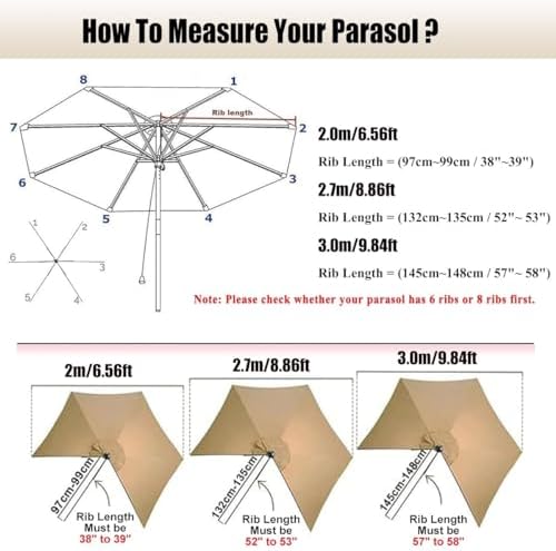 Patio Umbrella Replacement Canopy Square Cantilever Top Cover Outdoor,Outdoor Umbrella Replacement Canopy, Durable Fabric Cover for Garden, Patio, Beach, Pool, Market Tables - 270cm/300cm Op