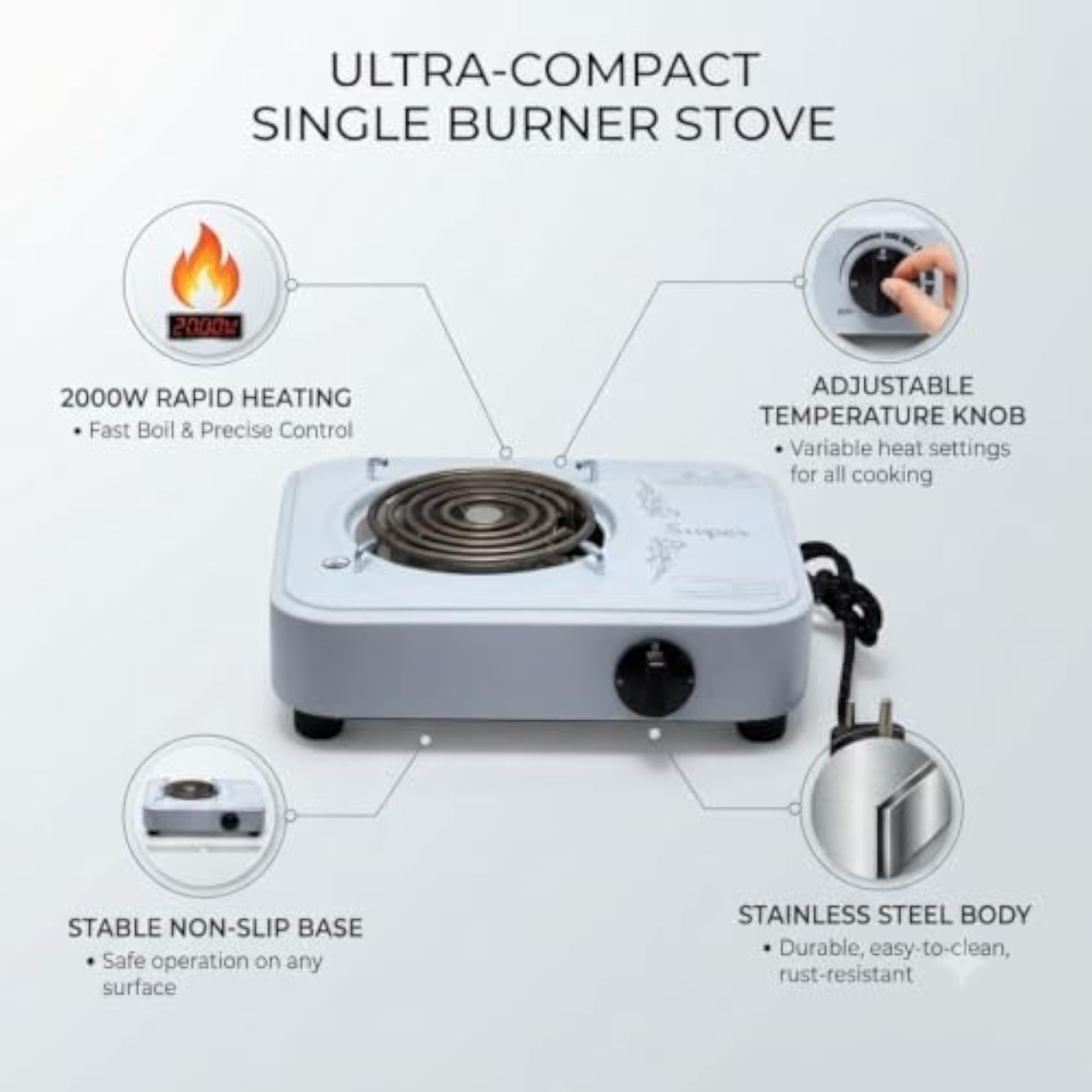 2000W Electric Coil Hot Plate, Single Burner