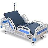 Careboda Premium 5 Function Full Electric Hospital Bed, Hospital Bed with PU Advanced Mattress, Quiet Wheels & IV Pole, ICU Electric Medical Bed with Core Motor, 85" x 41", 530lbs, Hospital & Home Use