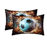 Soccer Ball Flying in The air Silk Pillowcase for Hair and Skin,Luxury Satin Pillowcases,Soft Breathable Silky Pillow Cases,Ultra Smooth Cooling Pillow Cover with Hidden Zipper, 20x30 Inch