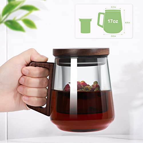 Maqql Tea Cups:tea Mugs With Infuser And Lid, 17Oz/500Ml，Grey Glass Teacup With Handle, Perfect For Home And Office Tea Makingfor Loose Leaf Teatea Bag #TOP1