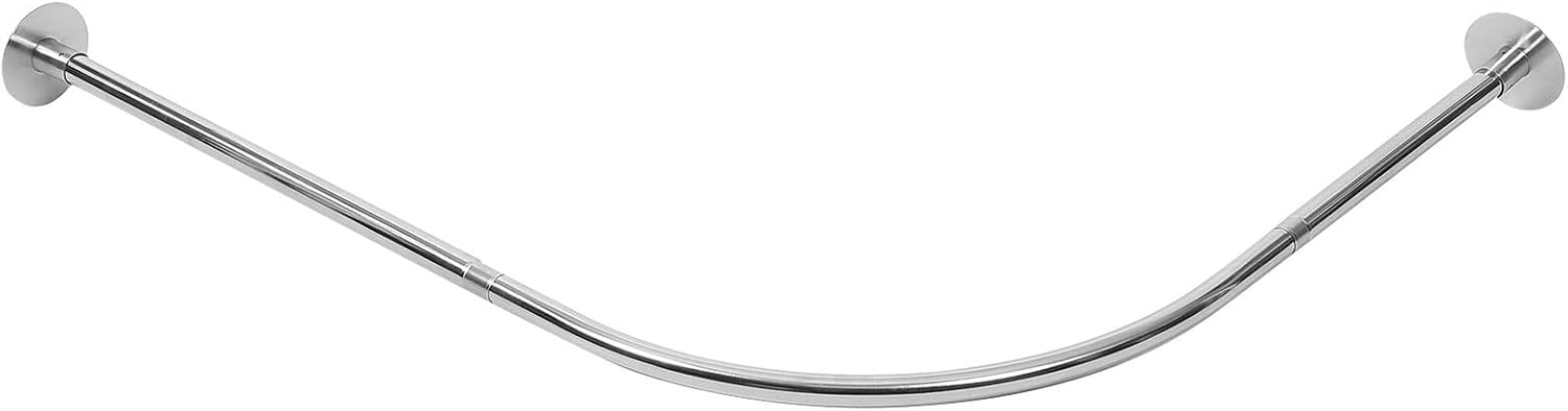 Toyvian L-shaped Curved Telescopic Shower Curtain Rod Stainless Steel Adjustable Tension Rod for Bathroom Corner Installation No Drilling Required
