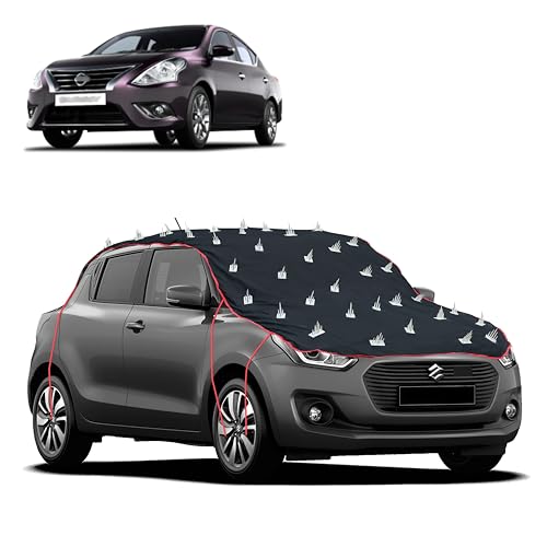 Image of Dog Protection Spike Car Cover for Nissan Sunny Bonnet to Roof Easy Installation with 4 Elastic Hook Strap | Anti-Scratch Soft Cotton Inner | Complete Protection from Street Dogs & Monkeys