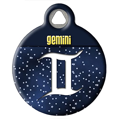 Dog Tag Art Vintage Retro Zodiac Custom Pet ID Tag for Dogs and Cats, Personalized Dog Tag with Customized Identification Information, Gemini Symbol, Small (7/8