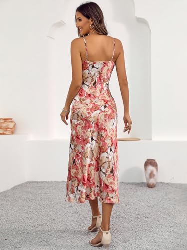 Image of Women's Spaghetti Strap Midi Satin Silk Dresses Slip Cowl Neck Party Cocktail Evening Sexy Dress