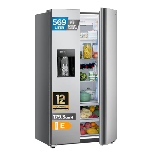 Midea Side-by-Side Kühl-Gefrierkombination 569 L | Eiswürfel- & Wasserspender, WiFi-Steuerung | No Frost, Multi-Air-Flow, Platinum Fresh | 179,3 cm, MDRS761MIE46