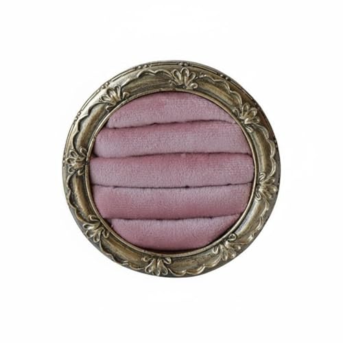 Image of Qianly round Velvet Display Platter Elegant Design Retro Photo Prop Tray Shabby Chic Vanity Plate for Boutique Owners, Photographers, Dresser Top, Pink