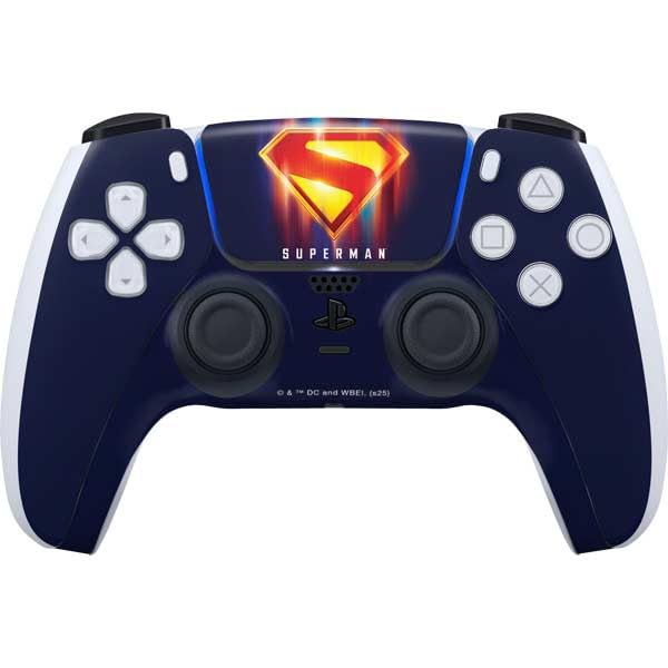 Skinit Decal Gaming Skin Compatible with PS5 Controller - Officially Licensed Superman 2025 Energy Shield Neon Emblem Design