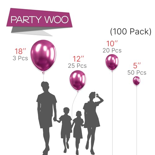 Image of PartyWoo Metallic Hot Pink Balloons 100pcs Different Sizes of 18 12 10 5 Inch Chorme Dark Pink Magenta Fuchsia Balloon Arch Kit Garland for Wedding Birthday Baby Shower Party Decorations Pink-G114