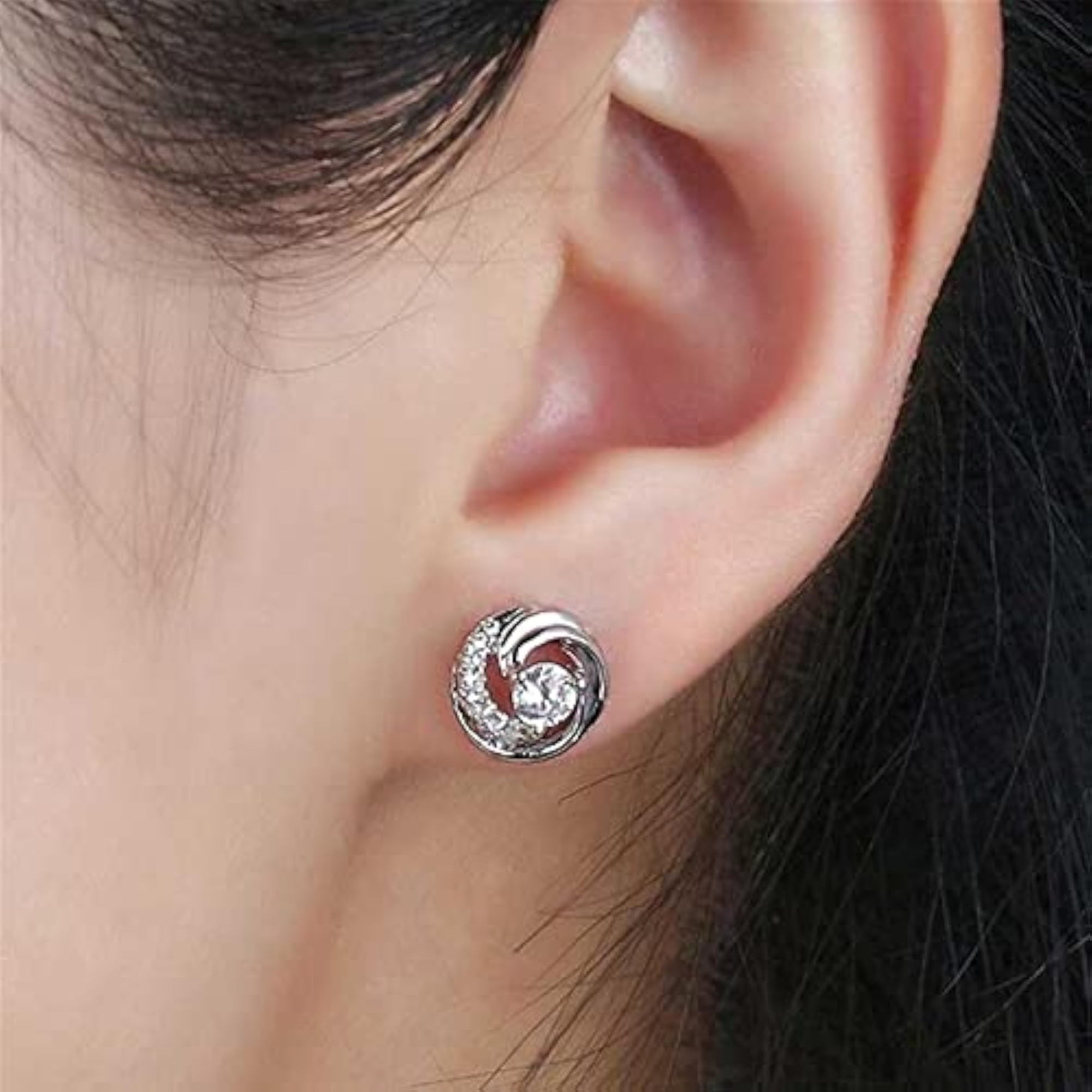 Plated Swirl Stud Earrings with Cubic Zirconia, Hypoallergenic