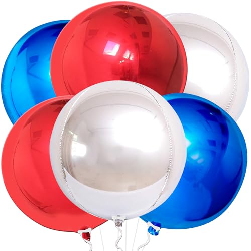 Image of KatchOn, Red White and Blue Foil Balloons - Pack of 6 | Patriotic Balloons for Independence Day, Memorial Day, Labor Day, USA Themed Party Decorations | Red, White, Blue Balloon Arch