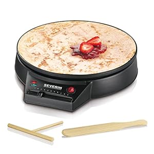 SEVERIN CM 2198 Crepes Maker, Crepes Iron for Sweet Crepes and Savoury Galettes, Crepes Maker with XXL Grill Plate (30 cm Diameter), Continuous Temperature Setting, Black