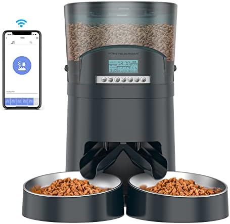 HoneyGuaridan Automatic Cat Feeder for 2 Cats 4.5L,Wi-Fi Smart Pet Feeder,Timer Cat Food Dispenser for Cats & Dogs, APP Control,Desiccant, Voice Recorder,Stainless Steel Bowl 1-6 Meals a Day (Blue)